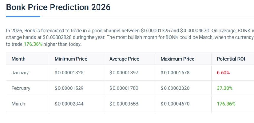 BONK价格预测：未来12个月涨幅或超100%，2026年第一季度有望增长176%